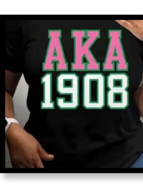 🆕 Women’s Plus Size AKA 1908 Black Tee with Pink & Green Lettering